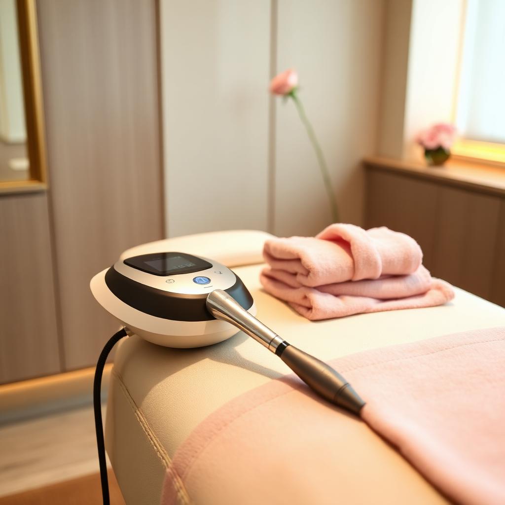 Radiofrequency handpiece and treatment bed at Lanesse Wellness studio